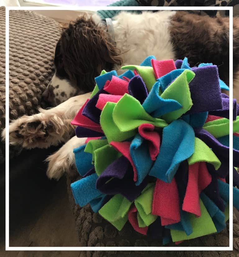 Breckin asleep with snuffle ball